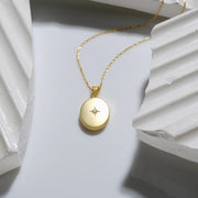 Starlight Diamond Oval Locket Necklace – 14k Gold Filled, Custom Engraved Pendant - Lyphiyes